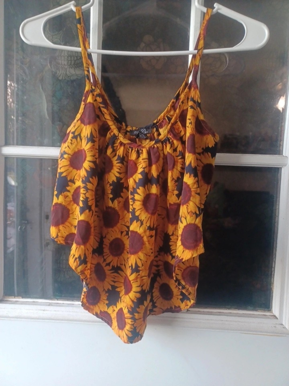 Rue21 Sunflower Print Spaghetti Strap Tank Top - Yellow/Brown